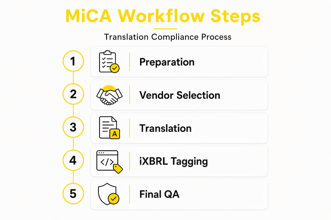 Infographic showing MiCA translation workflow steps