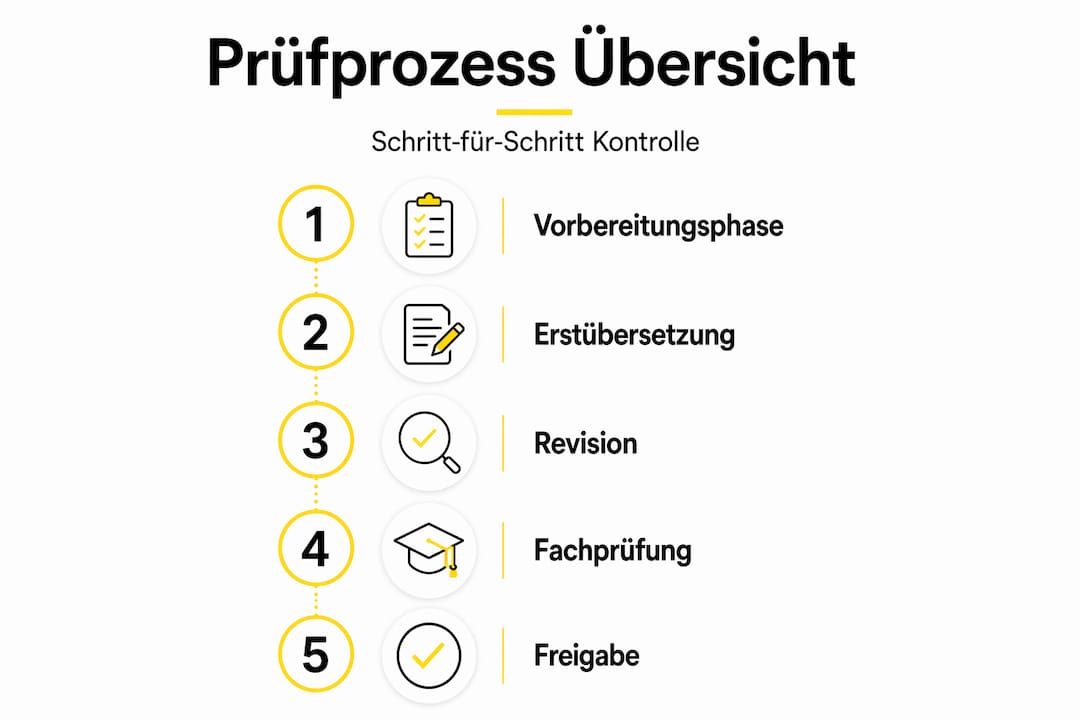 Übersicht zum Prüfablauf im Übersetzungsprozess – Infografik