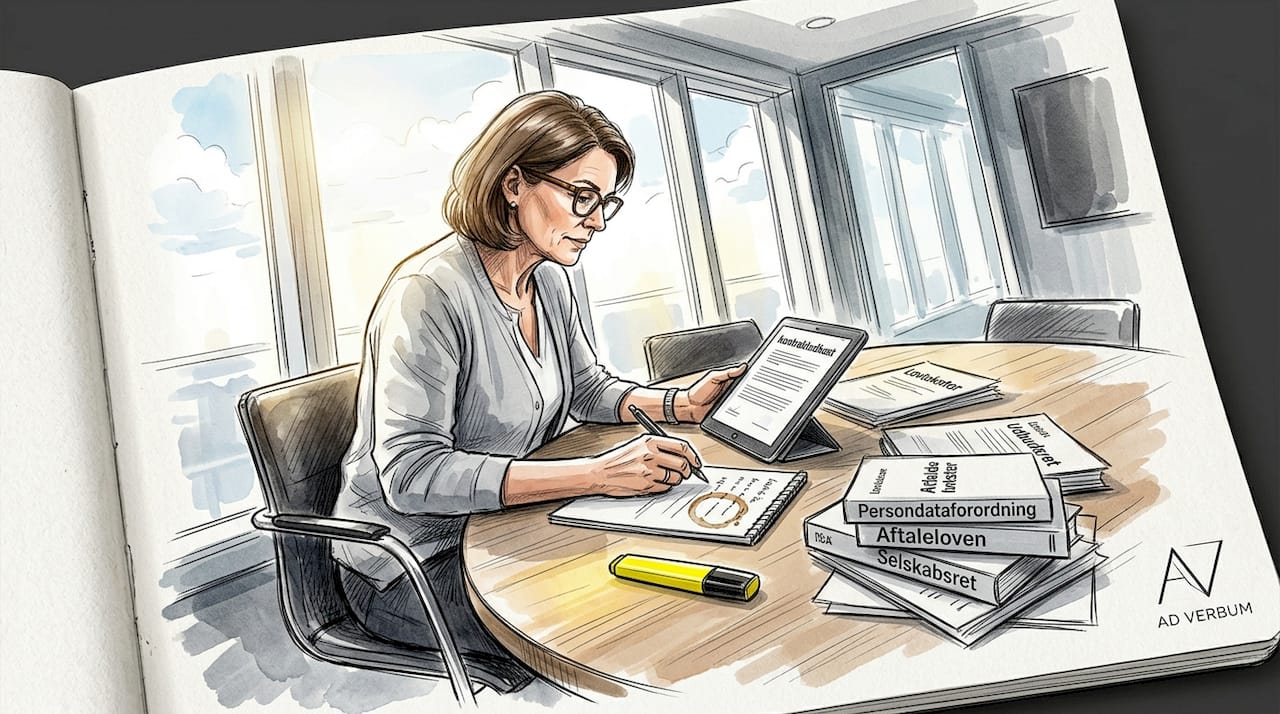 En compliance-specialist ser nærmere på udkastet til kontrakten.