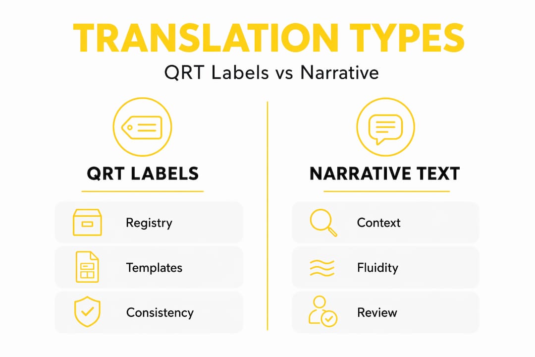Infographic contrasts QRT label and narrative translation