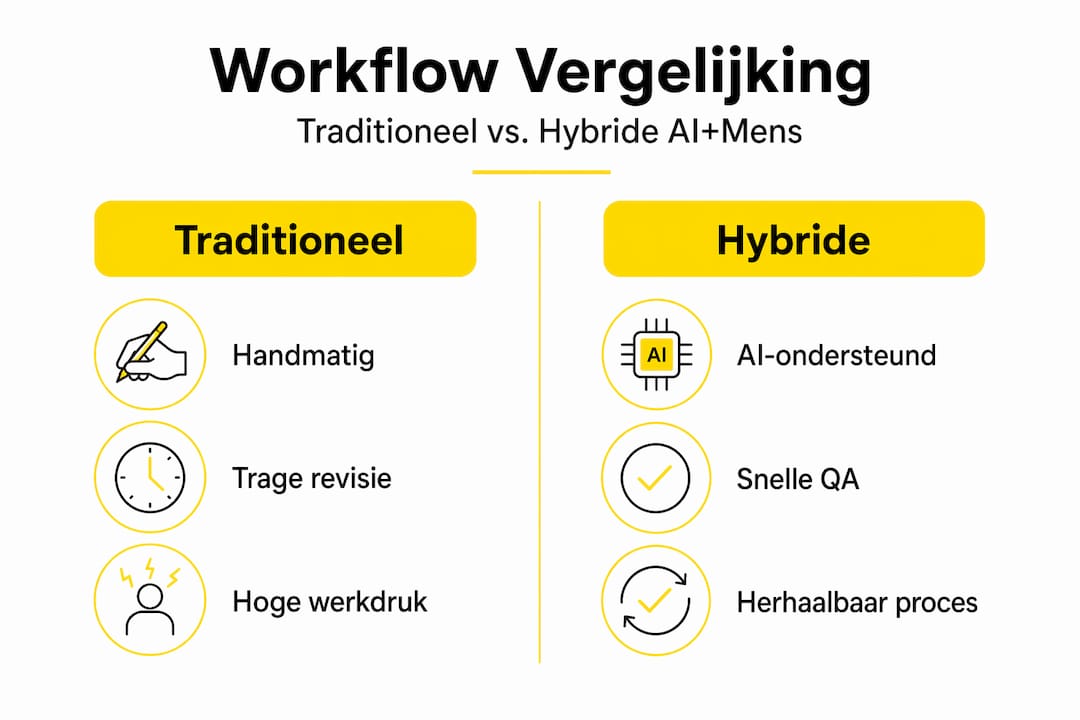 Infographic: traditionele versus hybride vertaalprocessen