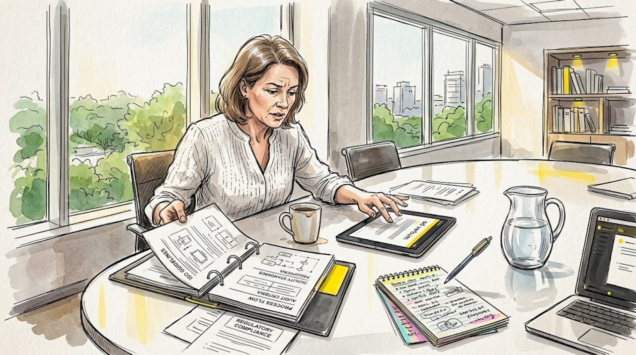 Compliance officer reviews ISO translation guidelines