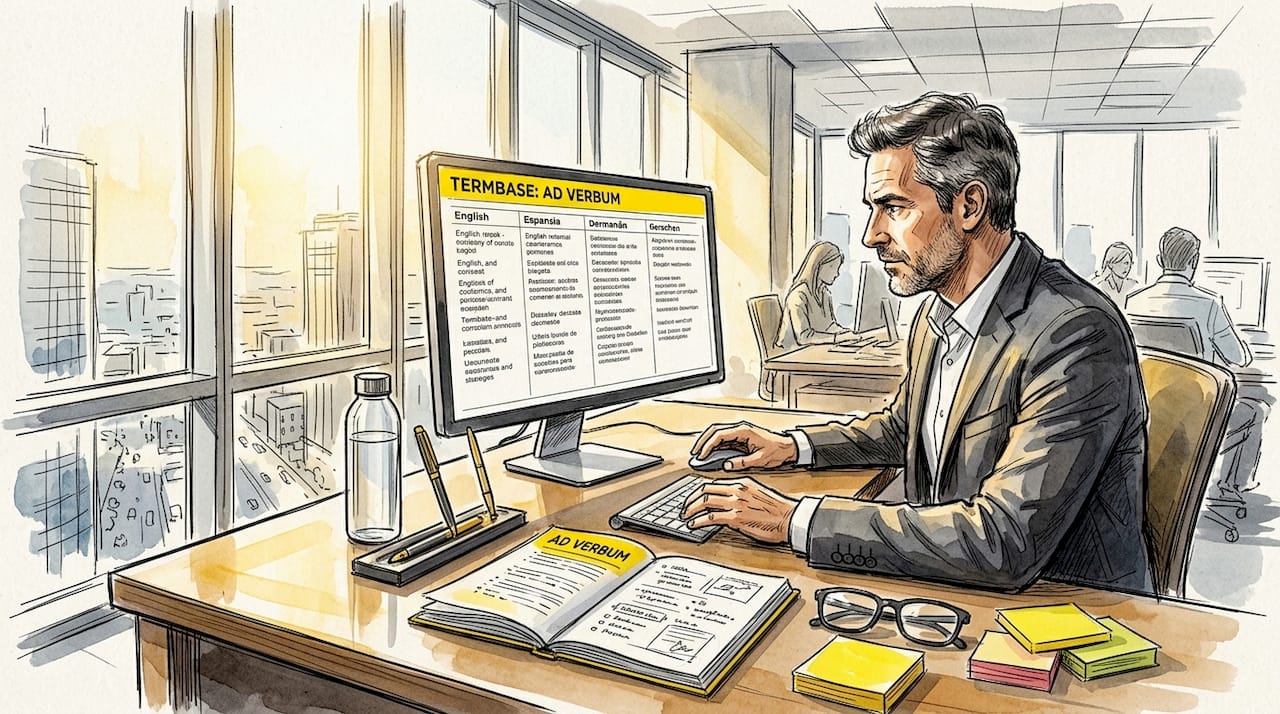 Office professional managing multilingual termbase