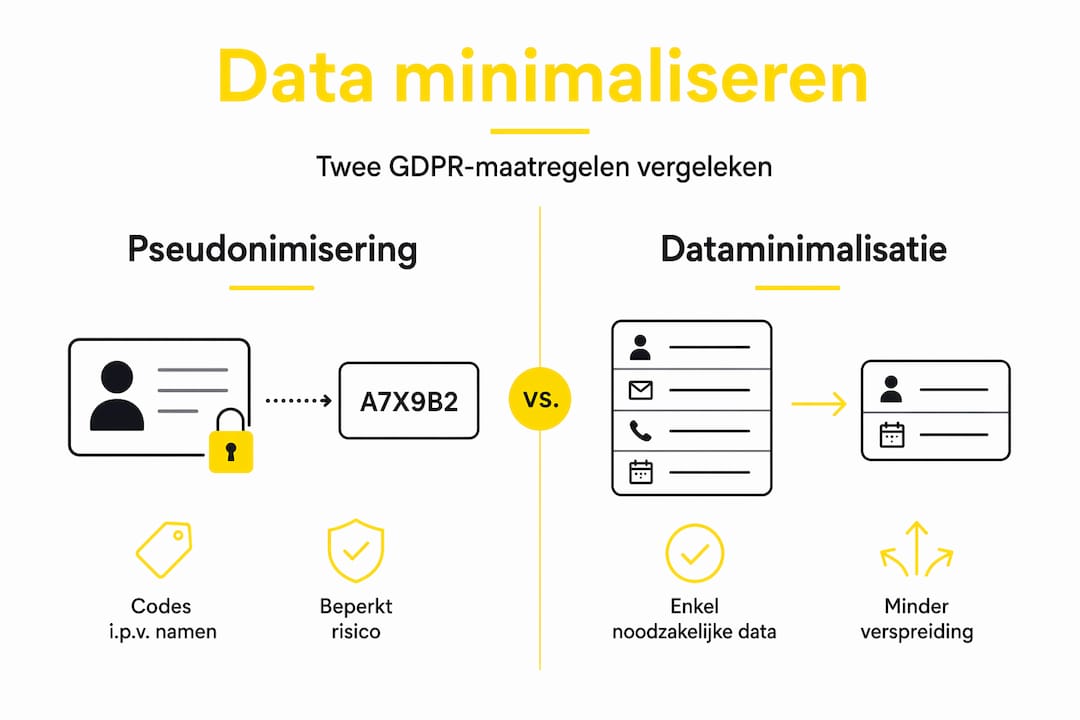 Infographic zet pseudonimisering en dataminimalisatie naast elkaar