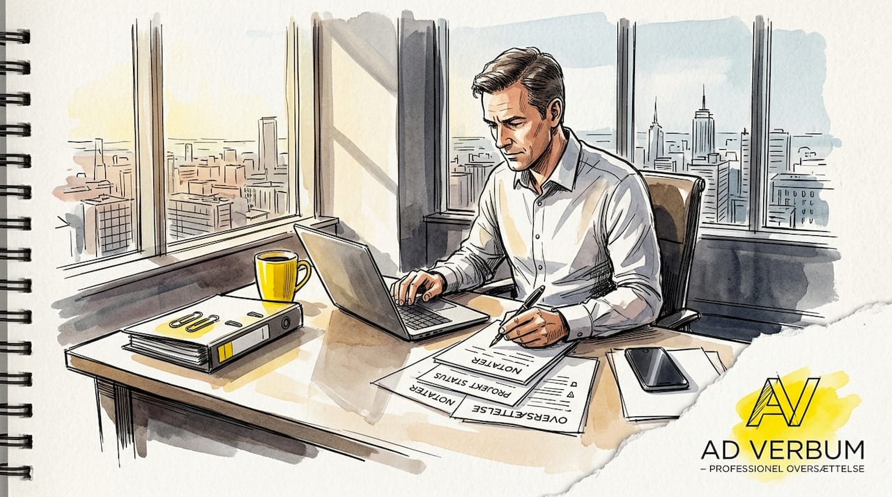 En medarbejder sidder på kontoret og arbejder med compliance-relaterede dokumenter.