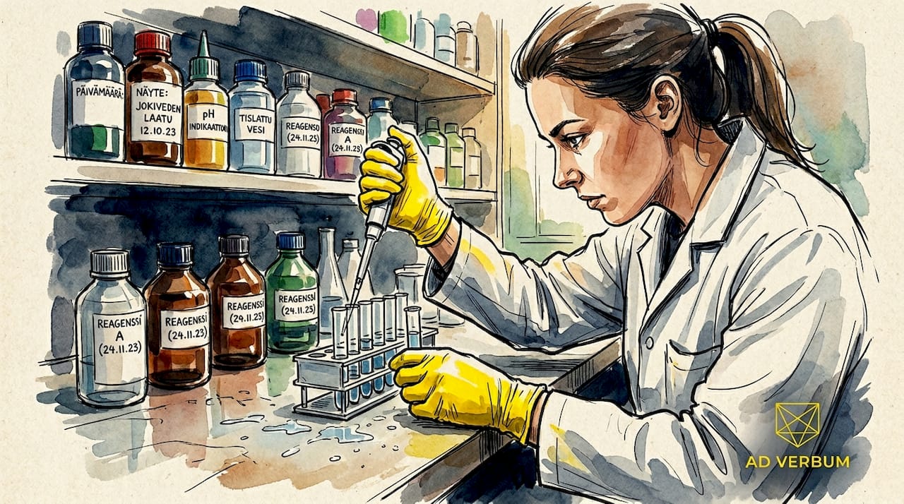 Laboratoriossa analysoidaan veden laatua.
