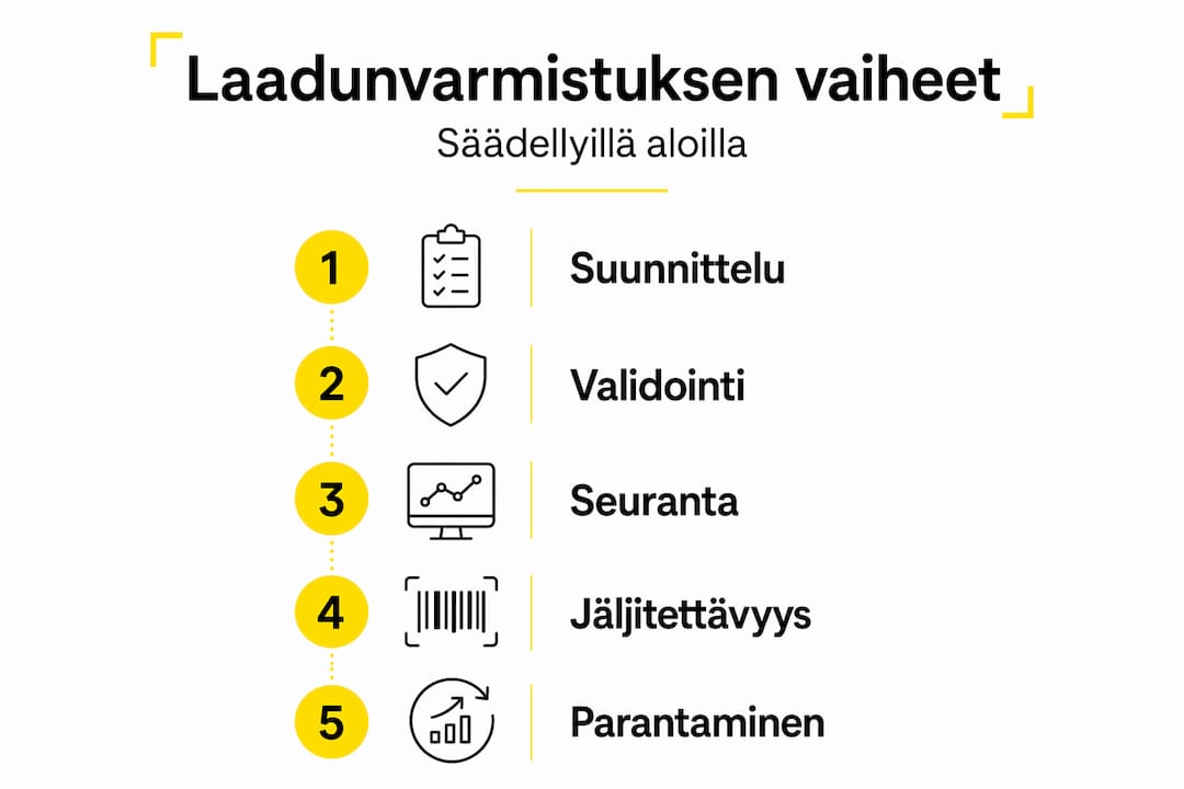 Infograafi: laadunvarmistuksen viisi keskeistä vaihetta