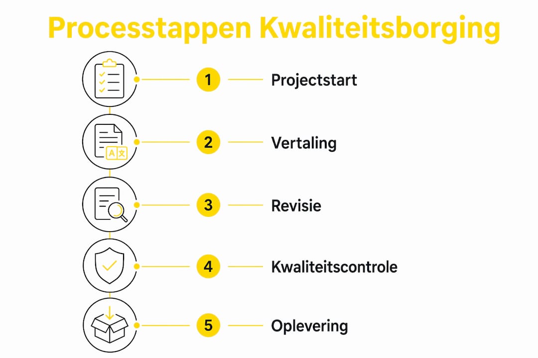 Infographic met overzicht van de stappen voor kwaliteitscontrole bij vertalingen
