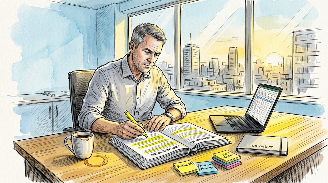 Compliance officer reviewing translated regulatory documents