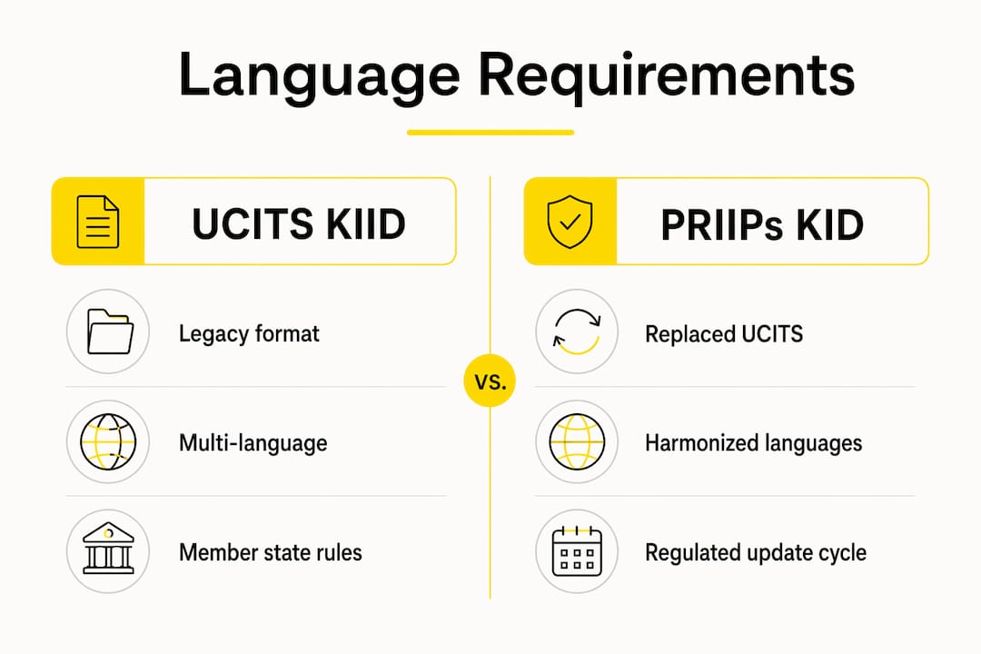 Infographic comparing language requirements of UCITS KIID and PRIIPs KID