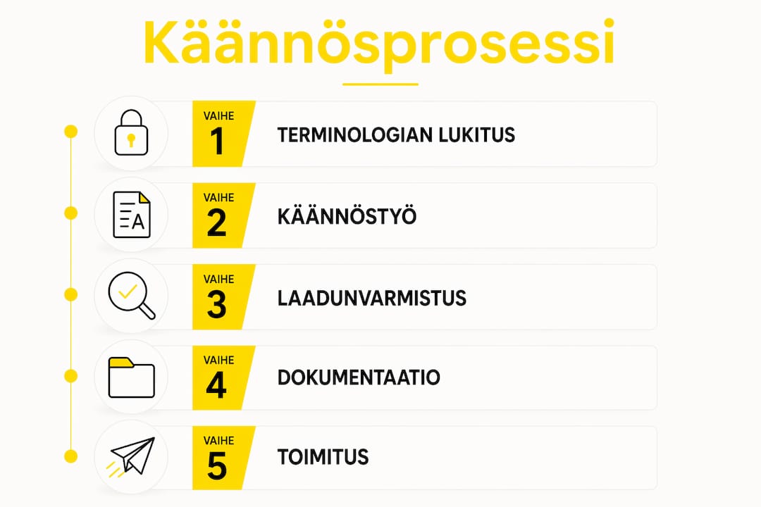 Kaavio: Säännellyn käännösprosessin vaiheet