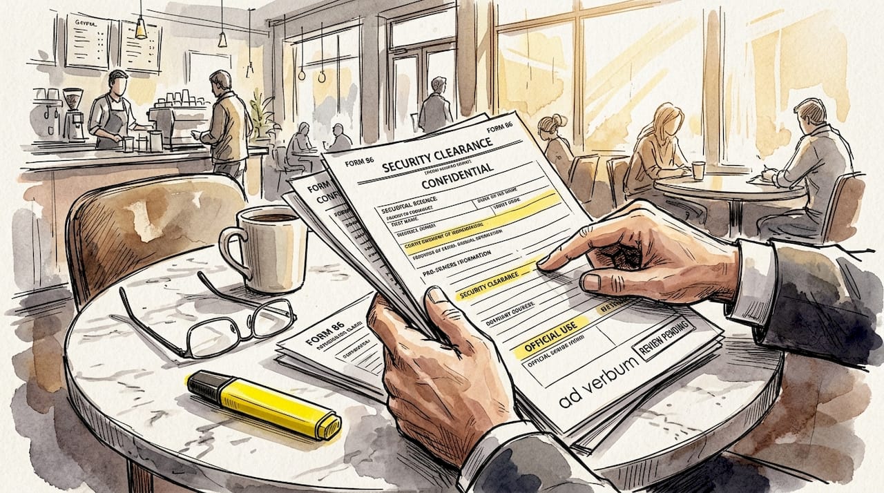 Hands reviewing security clearance paperwork