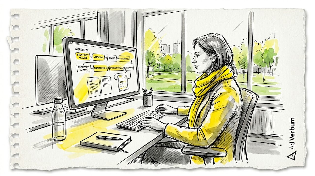 Een professionele vrouw werkt geconcentreerd achter haar bureau met TMS-software.