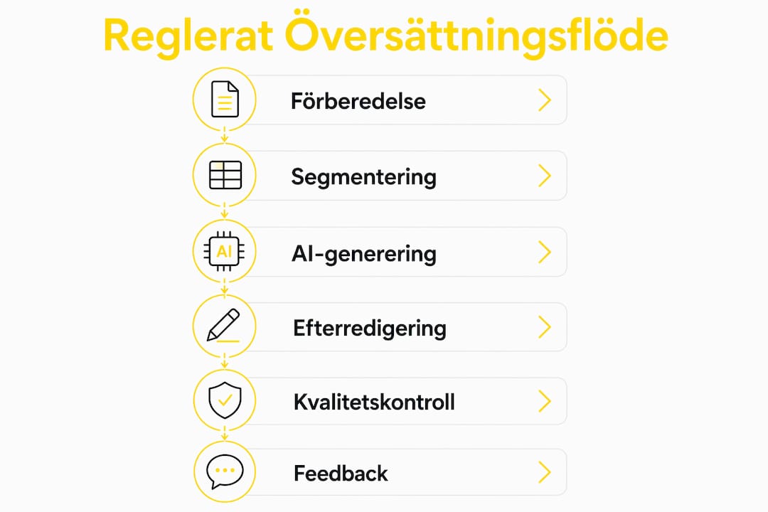 Grafik som visar de olika stegen i en kvalitetssäkrad översättningsprocess