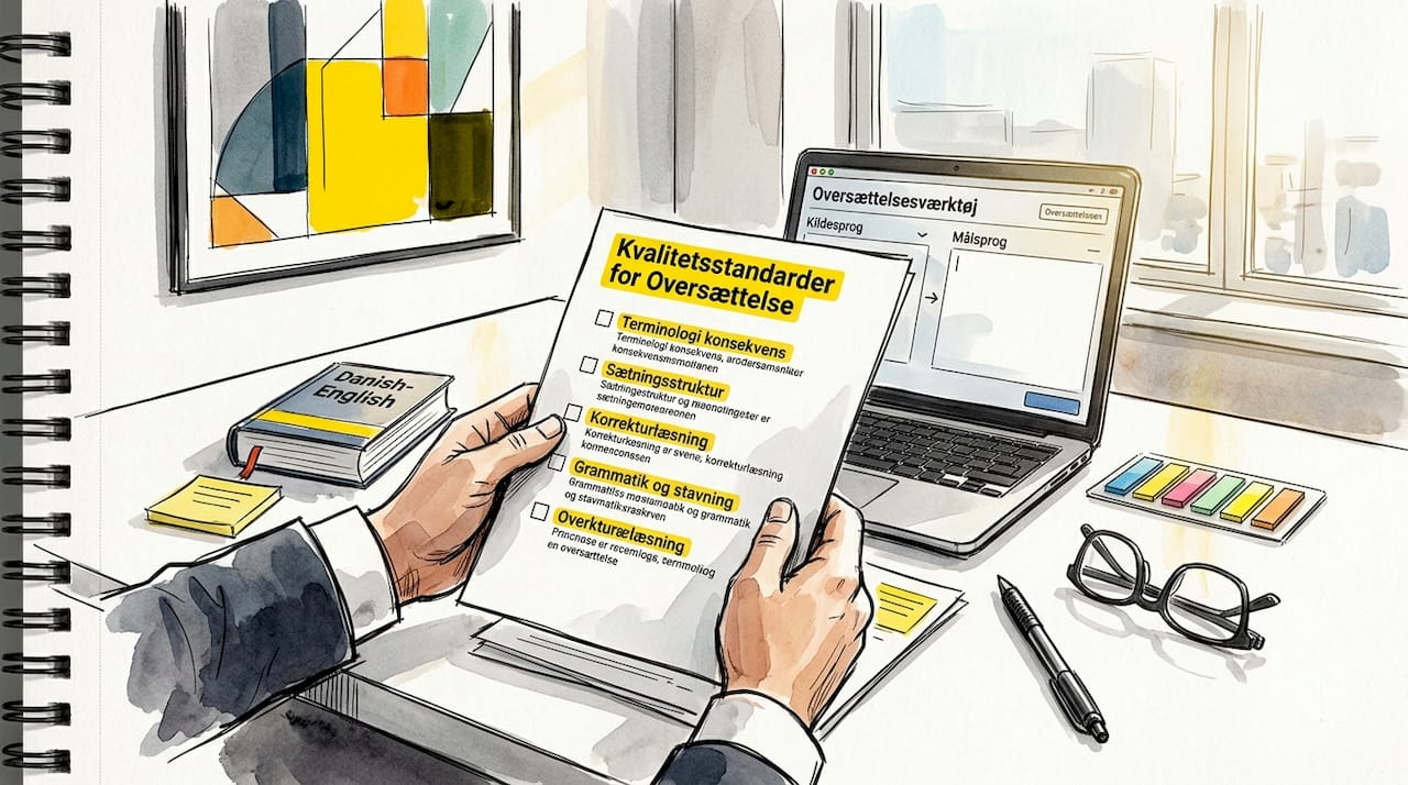 Hænder der holder en tjekliste for oversættelseskvalitet