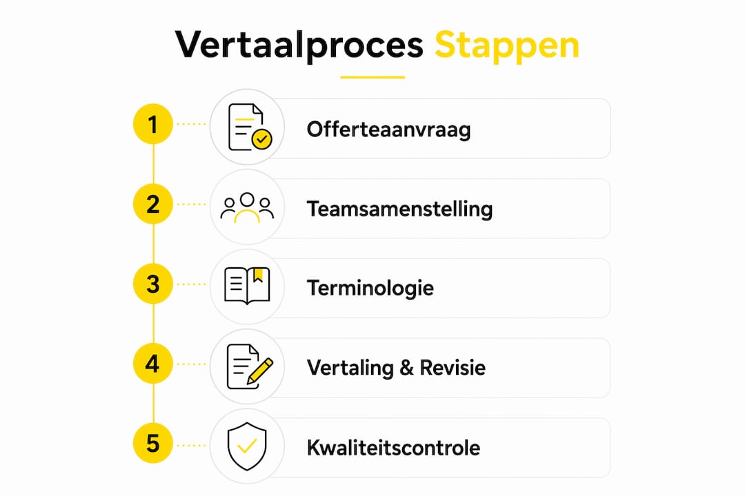 Infographic met een helder overzicht van de verschillende stappen in het vertaalproces