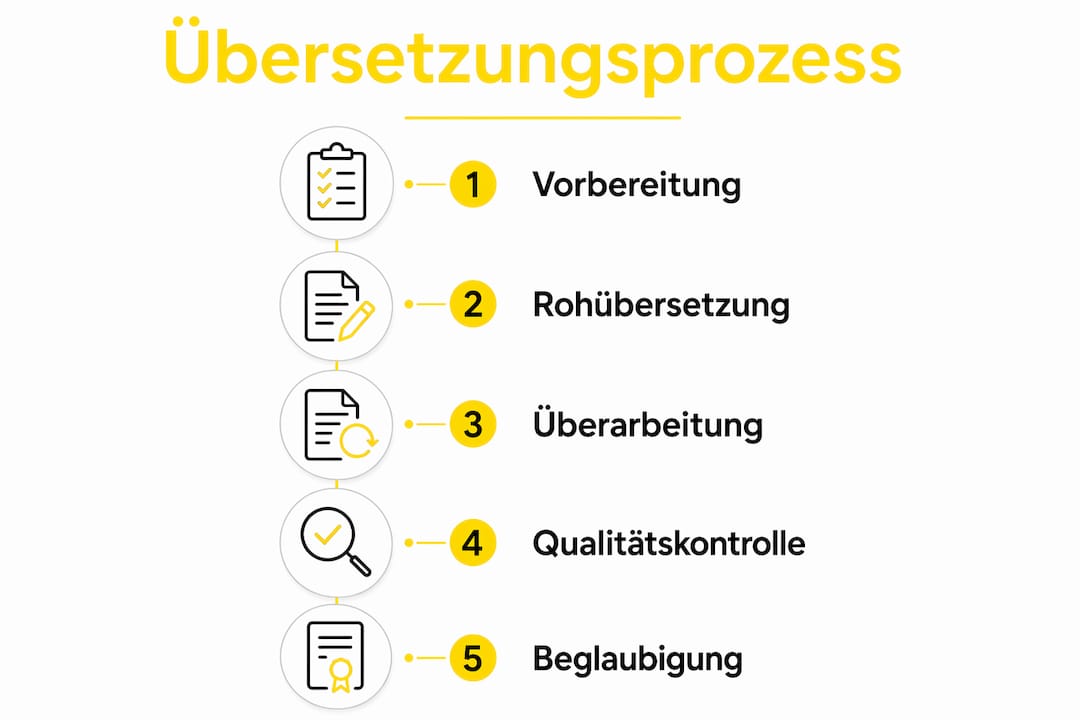 Schritt-für-Schritt-Infografik zum Übersetzungsprozess