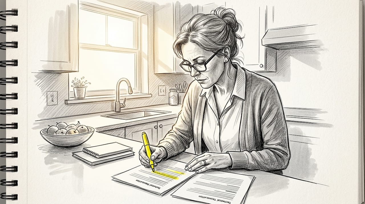 Subject-matter expert reviewing printed translation documents