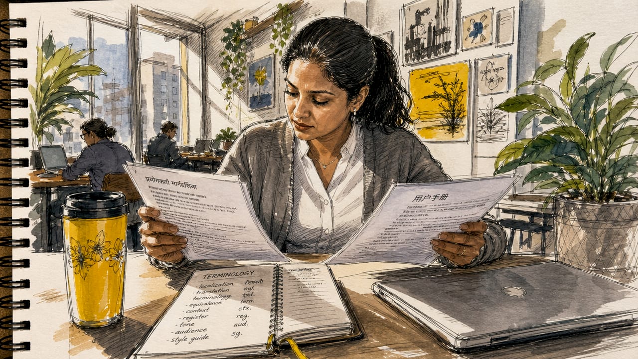 Technical translator comparing printed documents