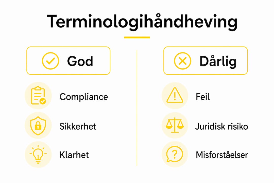 Infografikk som viser forskjellen på god og dårlig bruk av fagterminologi