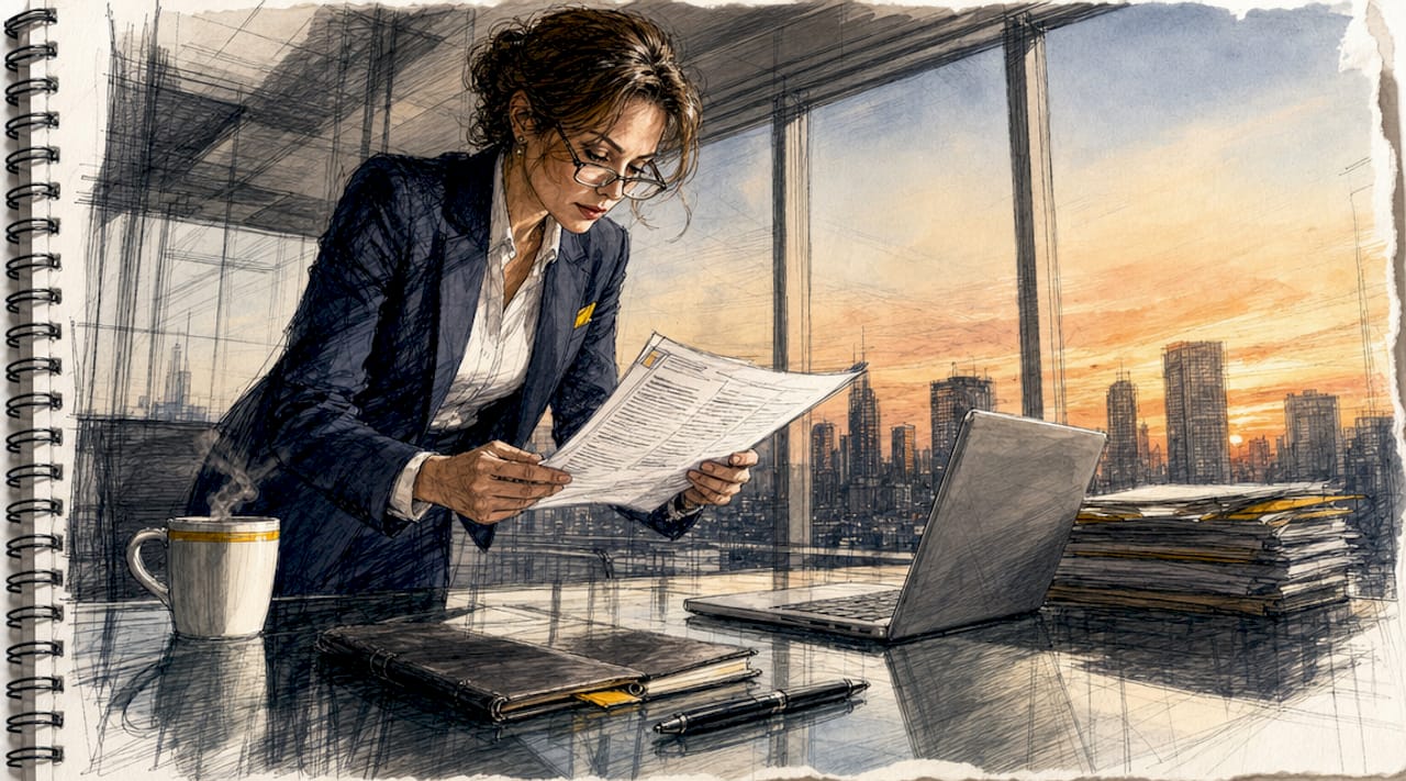 Compliance officer reviewing translation security documents
