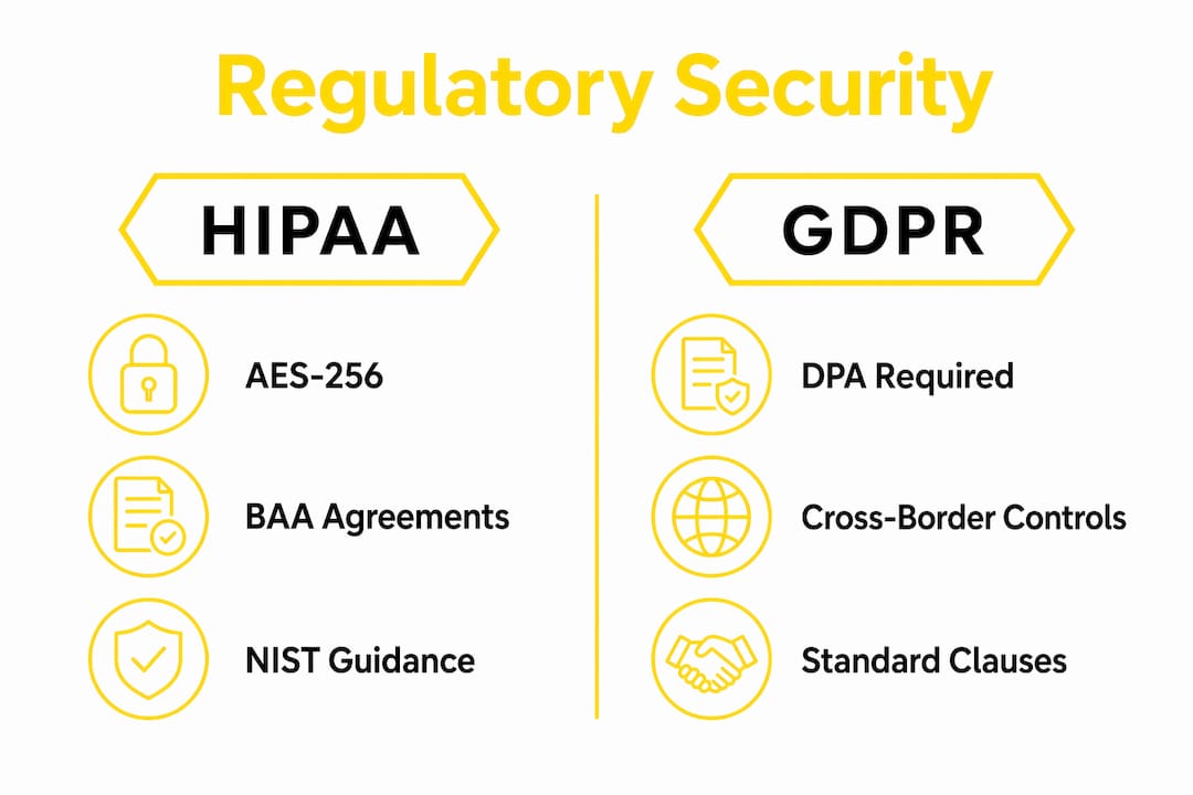 Infographic comparing HIPAA and GDPR data security requirements