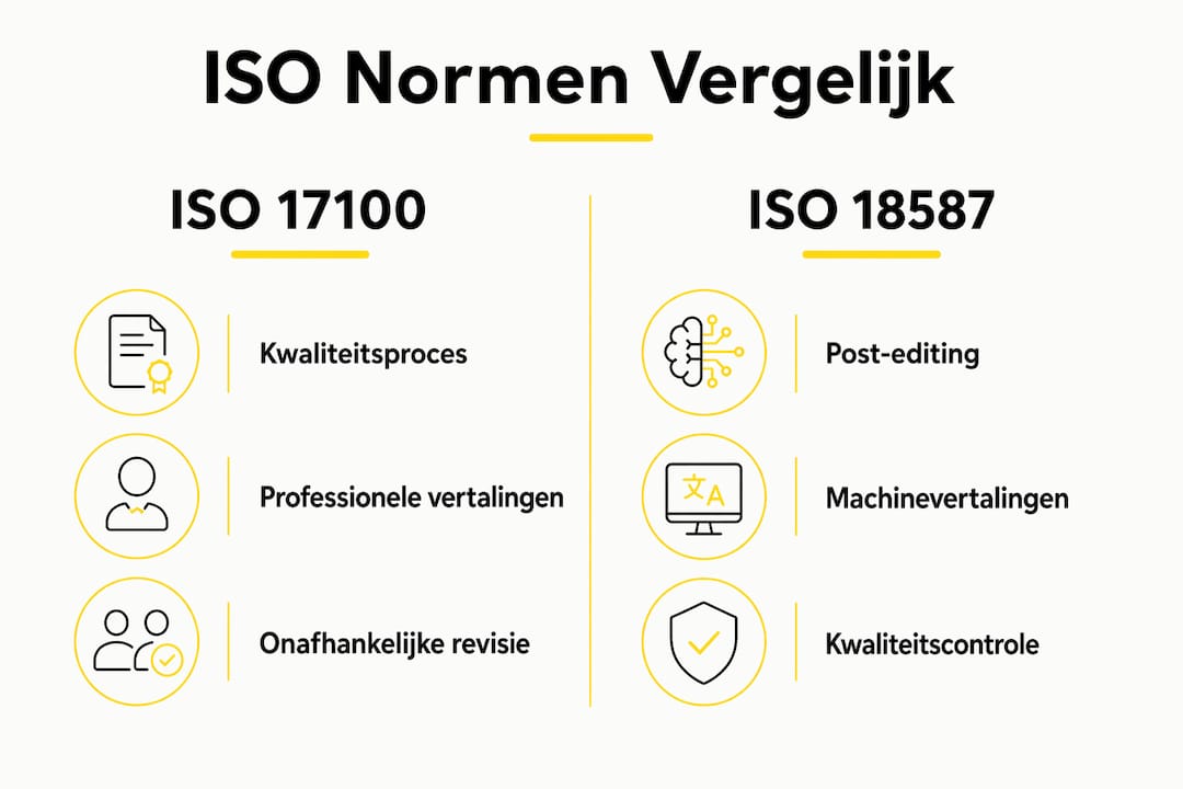 Overzichtelijke infographic waarin twee ISO-normen voor vertaaldiensten met elkaar worden vergeleken