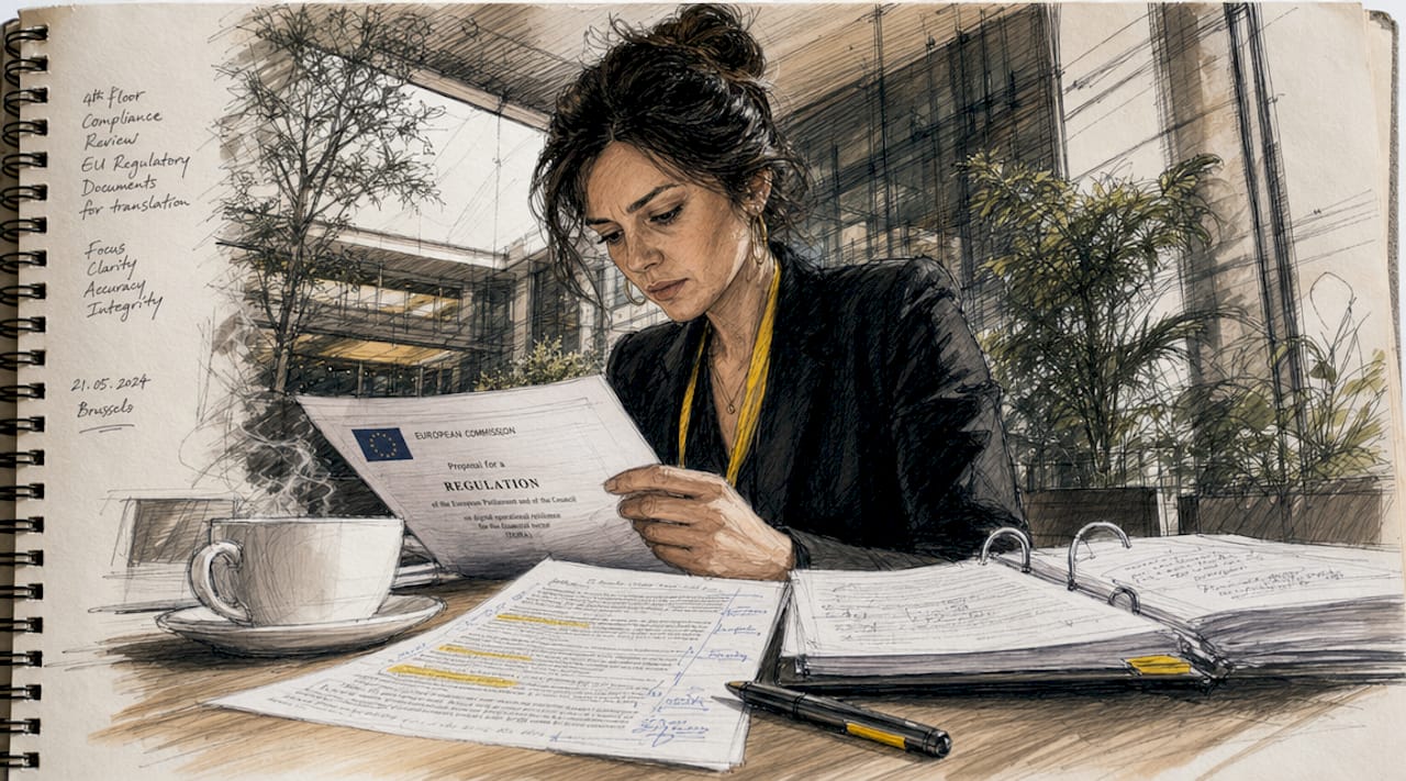 Die Compliance-Verantwortliche prüft aktuelle Vorschriften und Richtlinien.