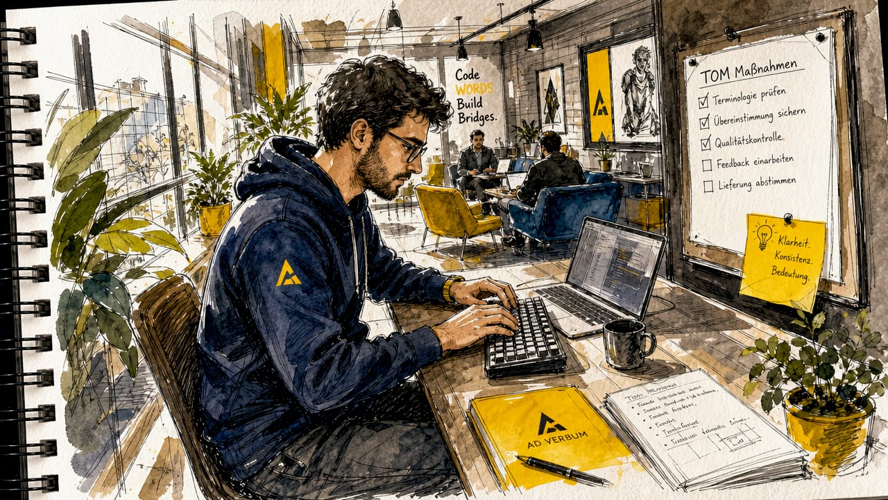 Jemand arbeitet konzentriert am Computer und prüft dabei eine technische Sicherheits-Checkliste Punkt für Punkt.