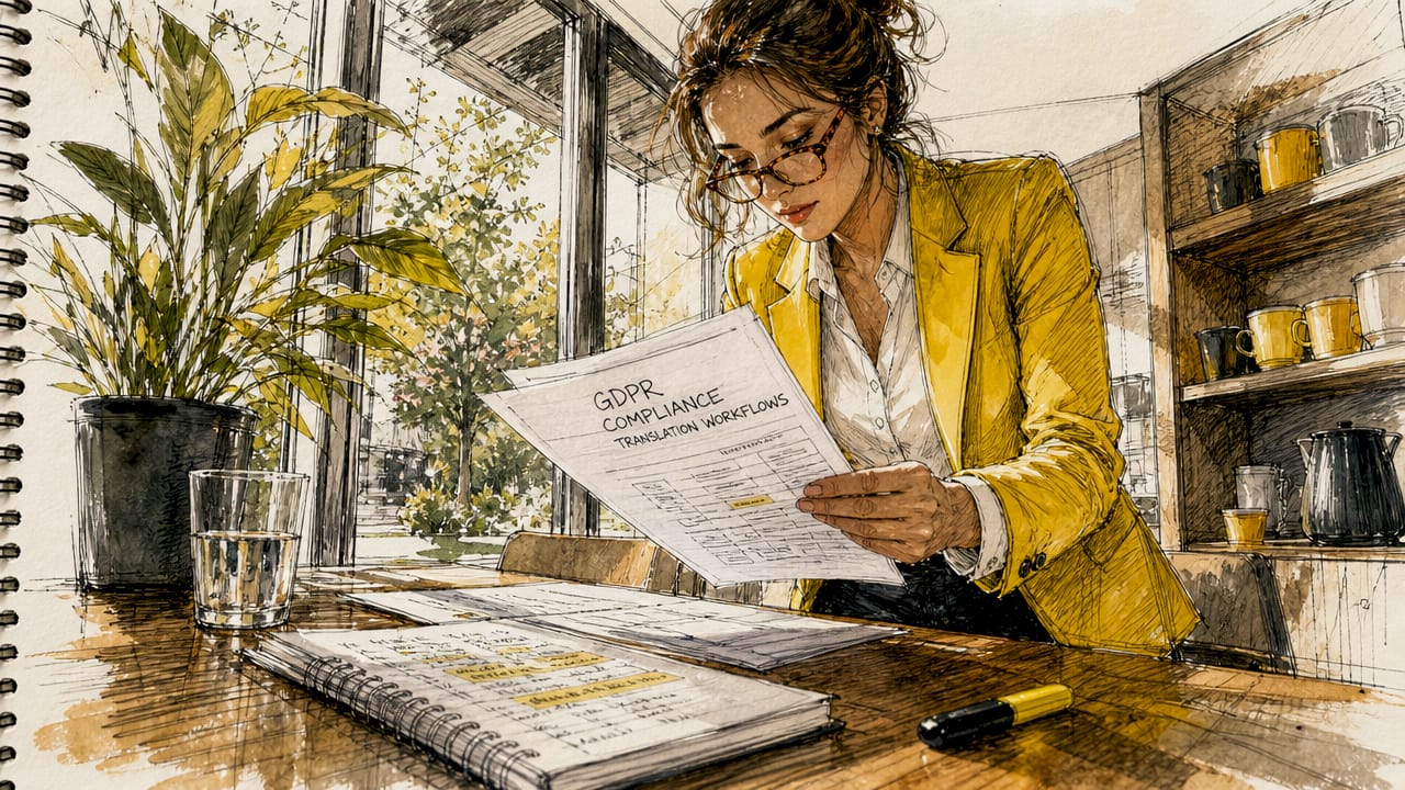 Legal officer reviewing GDPR translation documents