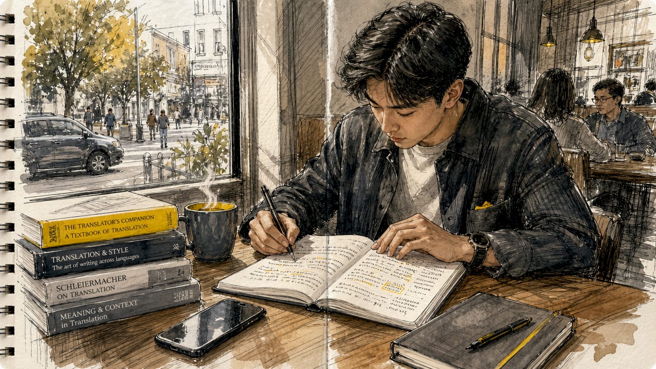 Fachübersetzer beim Anfertigen handschriftlicher Notizen im Büroalltag