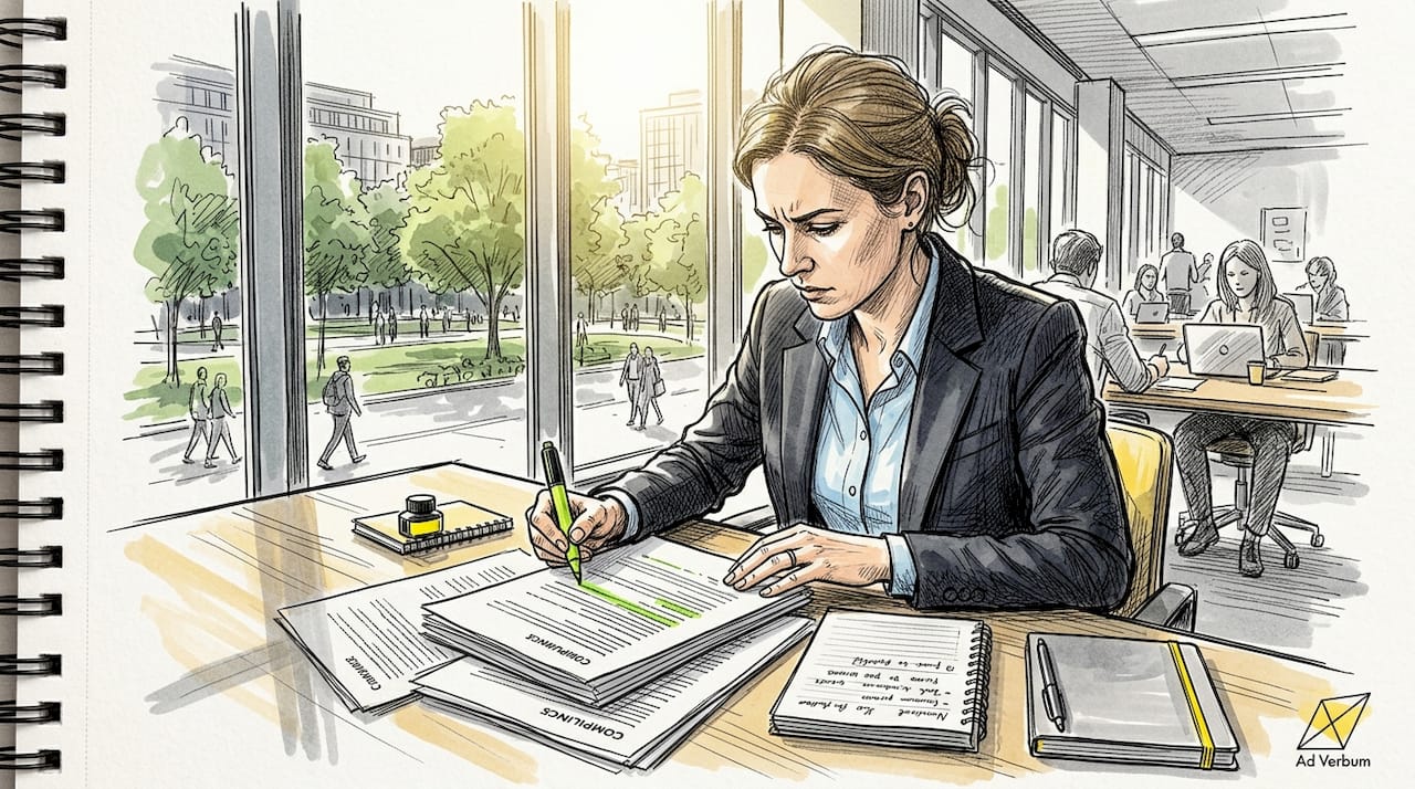 Compliance officer controleert documenten in verschillende talen