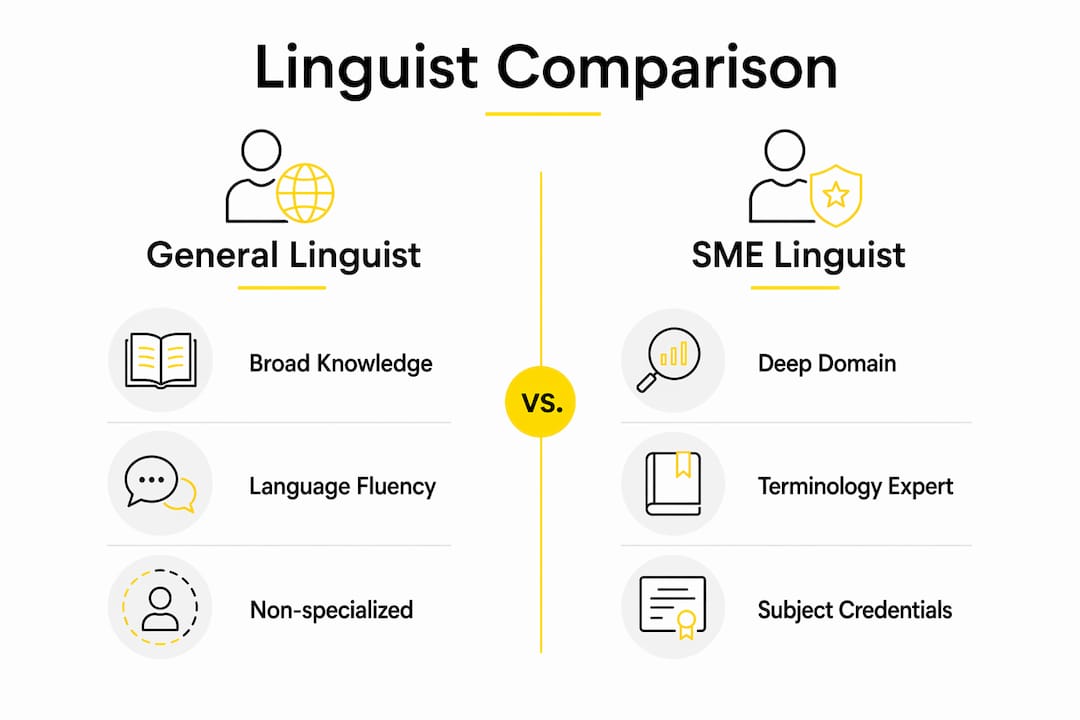 Infographic comparing SME linguists and general linguists