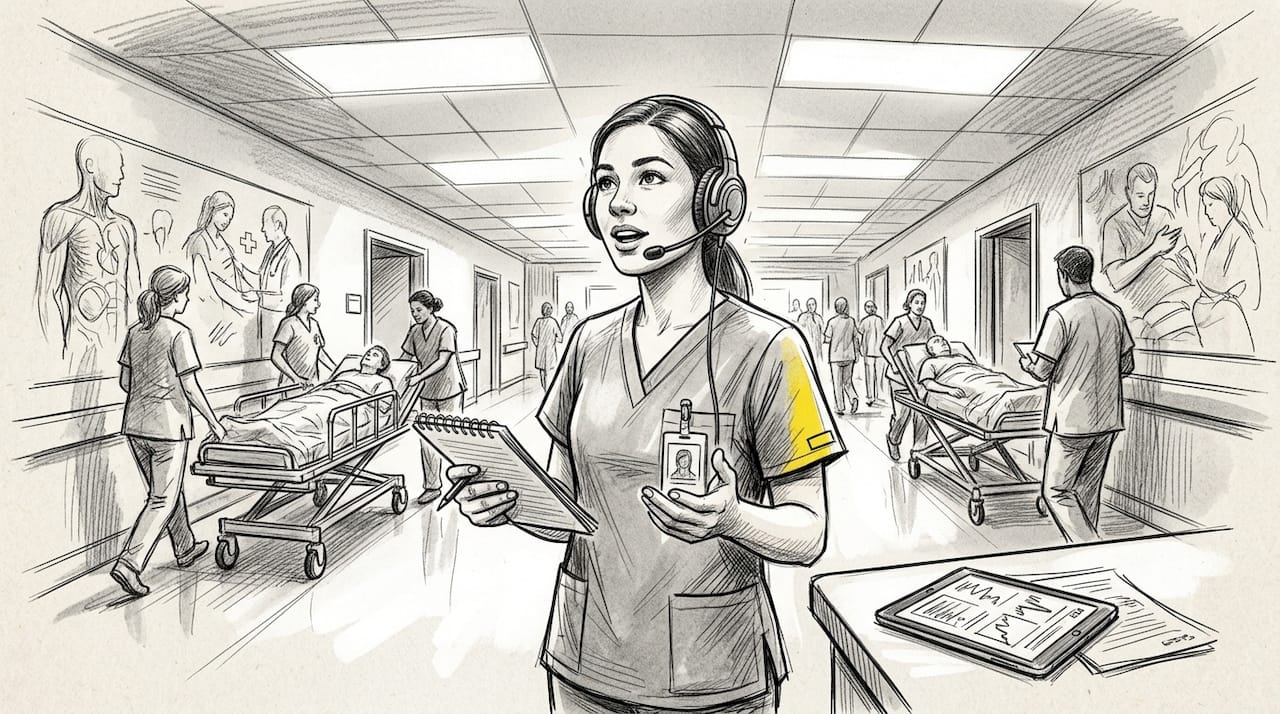 Medizinisches Fachpersonal mit Headset im Büroalltag