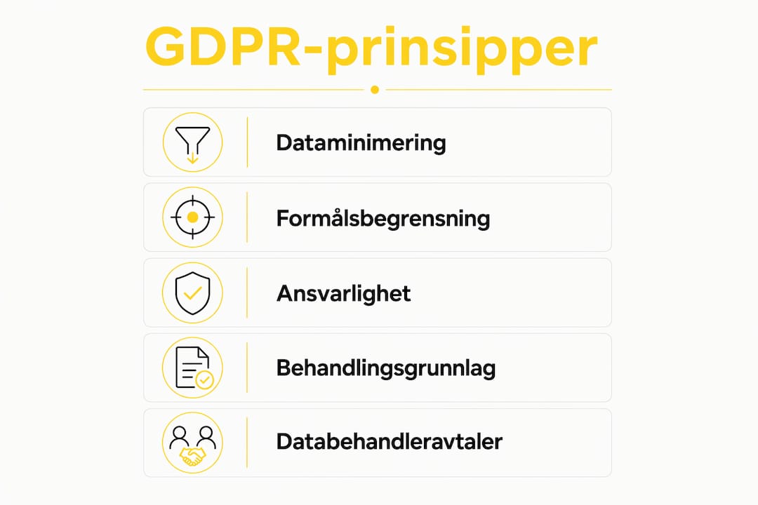 Grafisk oversikt over hvordan GDPR-prinsippene håndteres i språkbransjen