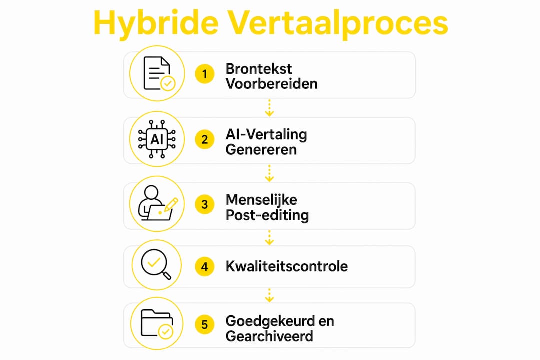 Overzichtelijke infographic met de stappen van een hybride vertaalaanpak