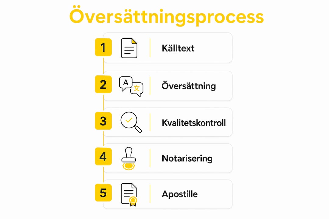 Grafiken ger en överblick över hur en juridisk översättning går till, steg för steg.