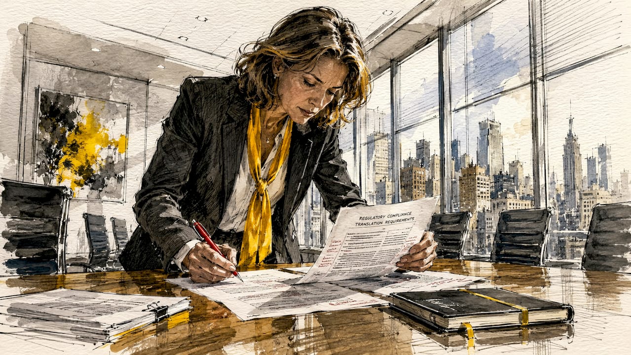Professional reviewing regulatory translation documents