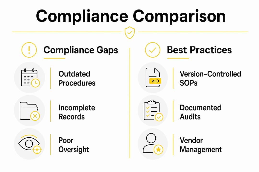 Infographic comparing compliance gaps and best practices