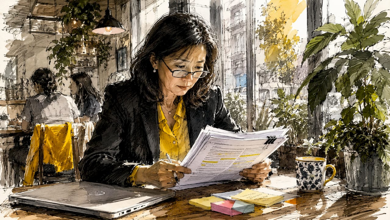 Compliance officer reviewing AI translation documents