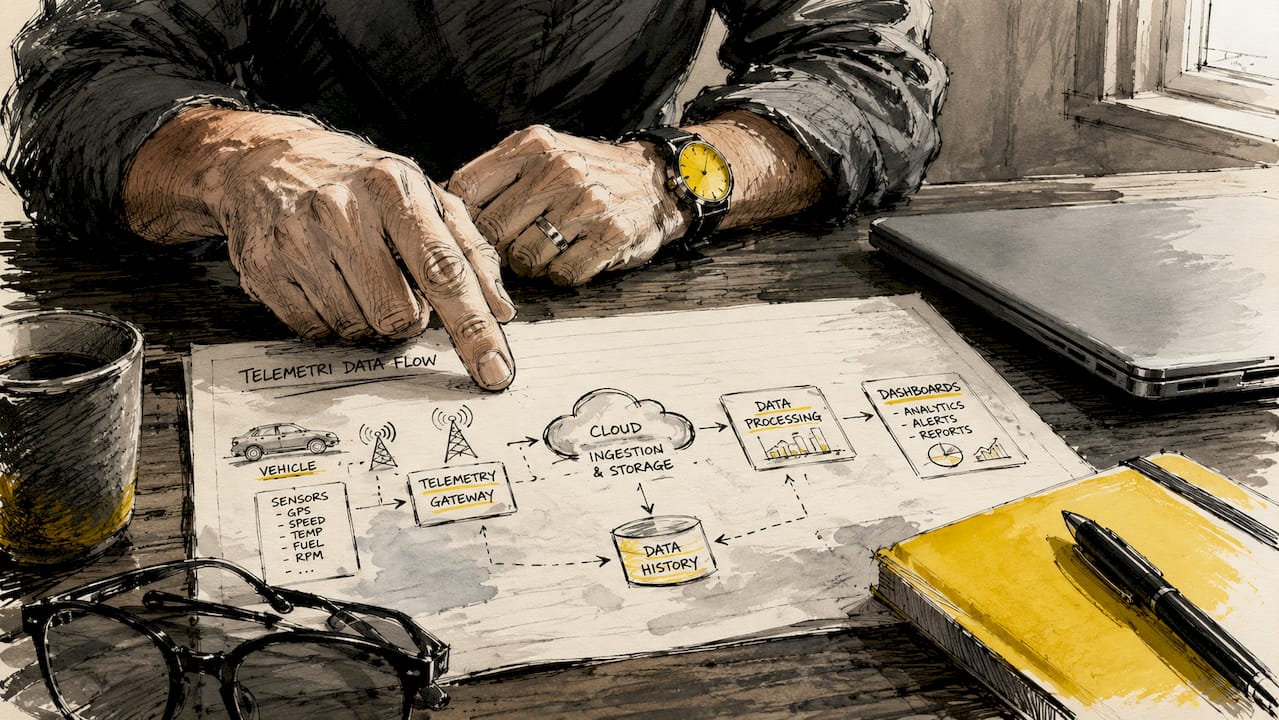 Detaljebillede af hænder, der arbejder med et diagram over telemetridata
