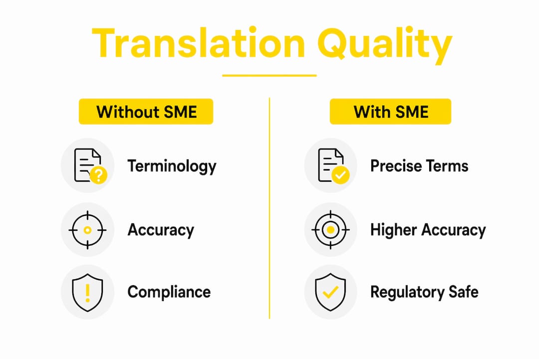 Infographic comparing translation quality with and without subject matter experts
