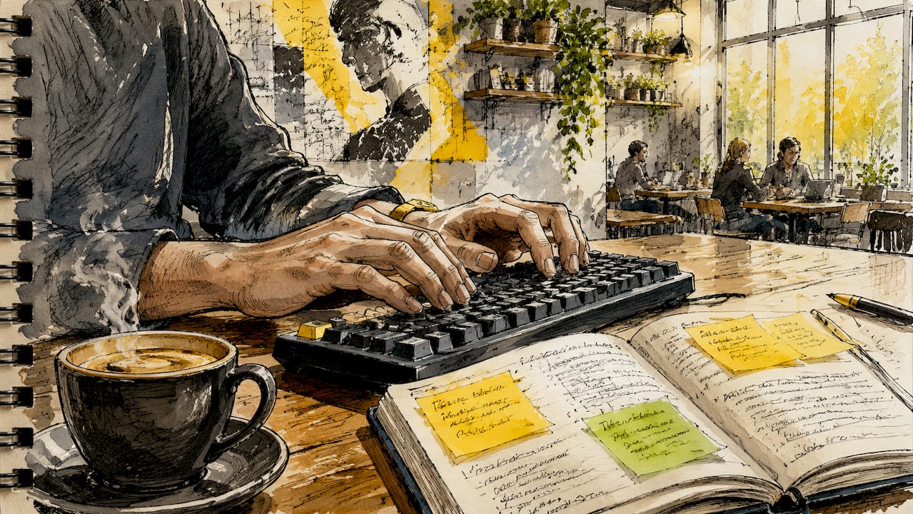 Hænder styrer fagudtryk og skriver på tastaturet