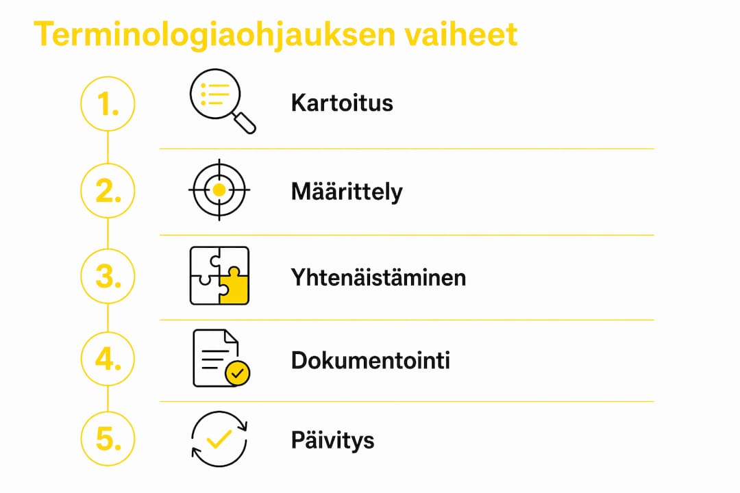 Infografiikka terminologiatyön eri vaiheista