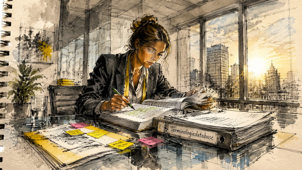 Een compliance officer controleert de documenten uit de terminologiedatabase.