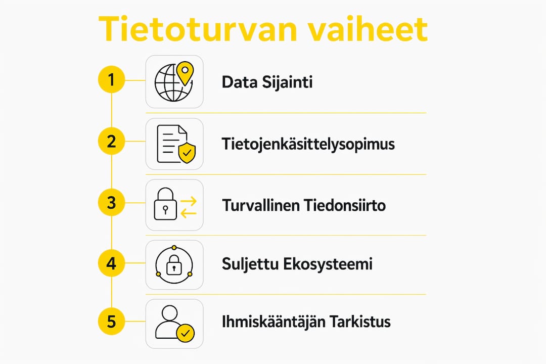 Infografiikka: Käännösprosessin tietoturvan tärkeimmät vaatimukset