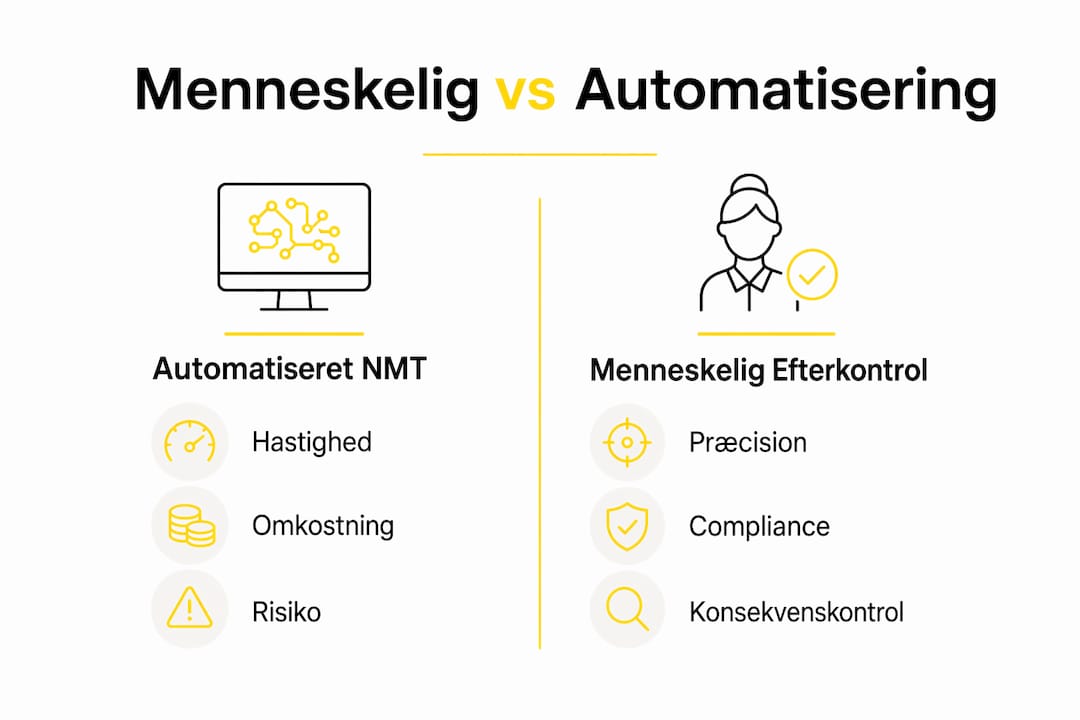 Infografik: Menneskelig kvalitetssikring vs. automatisk oversættelse – en sammenligning