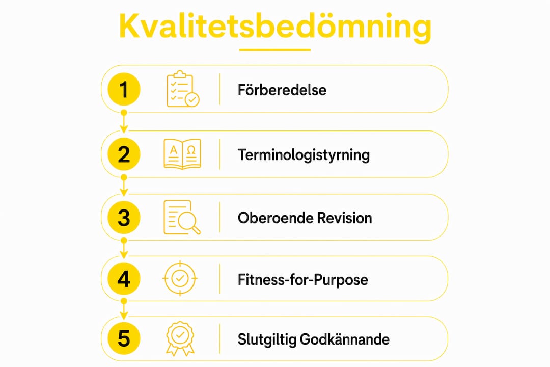 Grafisk översikt som visar stegen för att bedöma översättningskvalitet