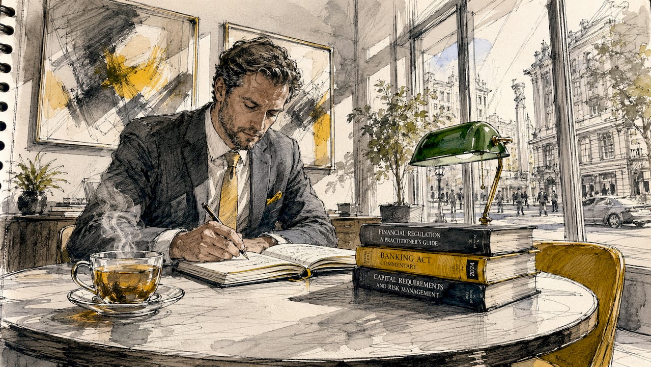En bankrådgiver sidder ved sit skrivebord og tager noter.