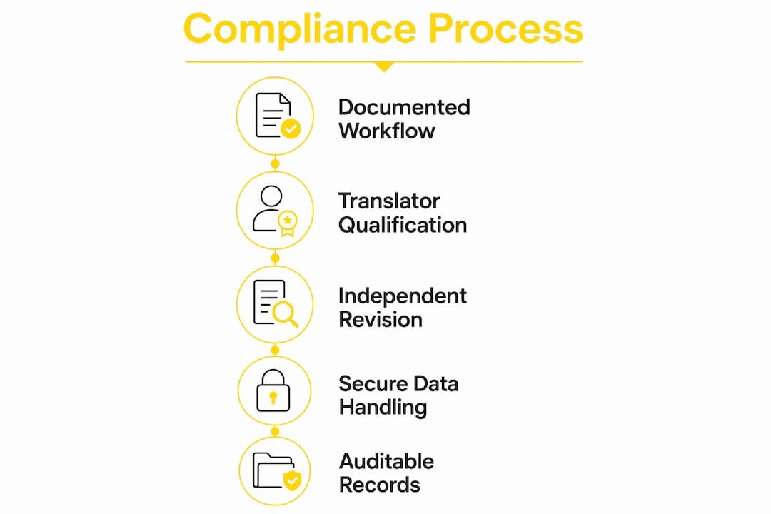 Infographic showing medical translation compliance process steps